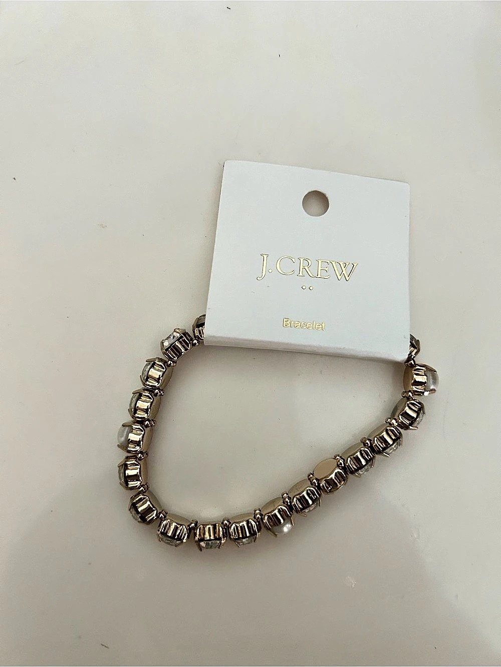 J.Crew Crystal and Pearl Stretch Bracelet Gold & Clear
